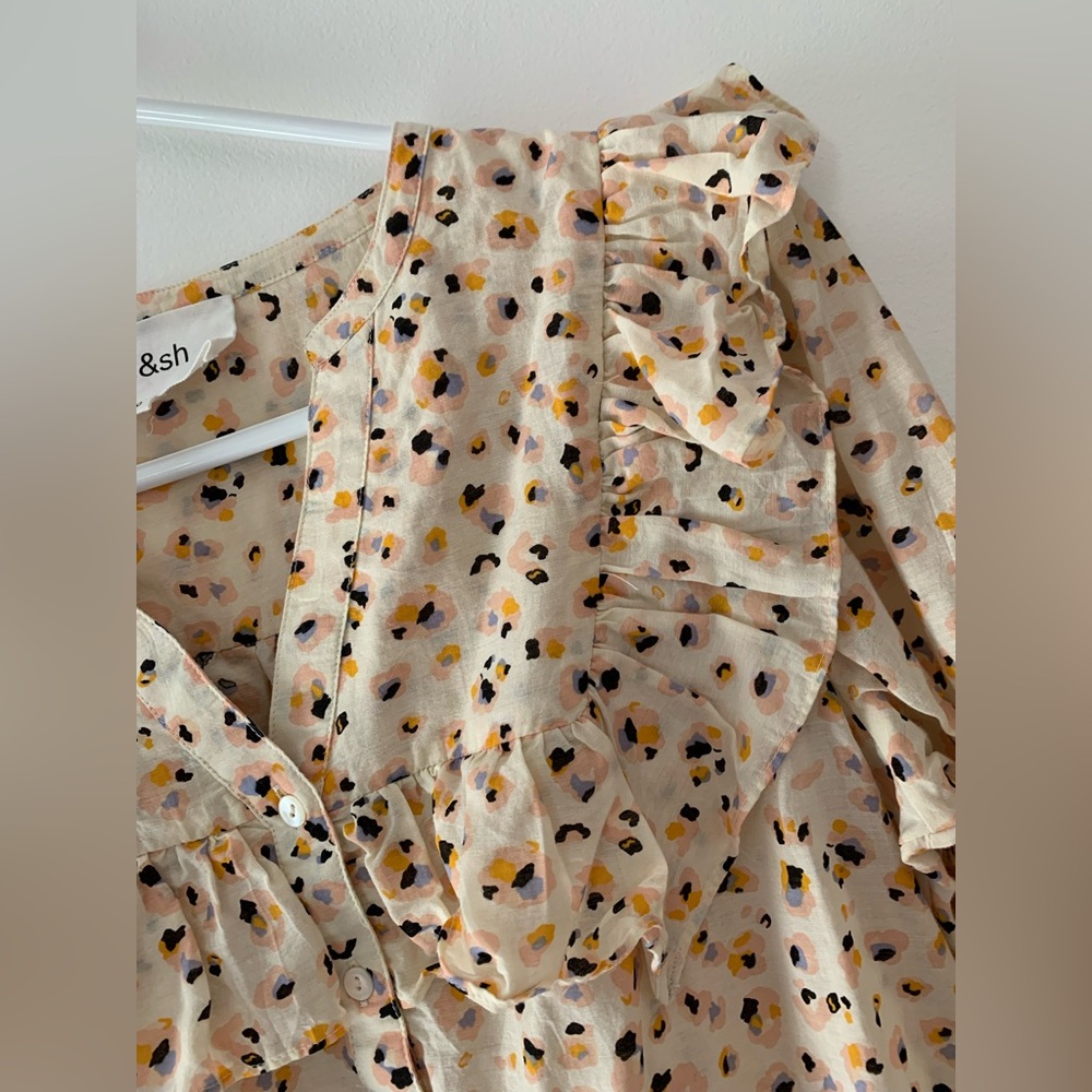 ba&sh Cream Ruffle Blouse with abstract Print - Picture 5 of 8
